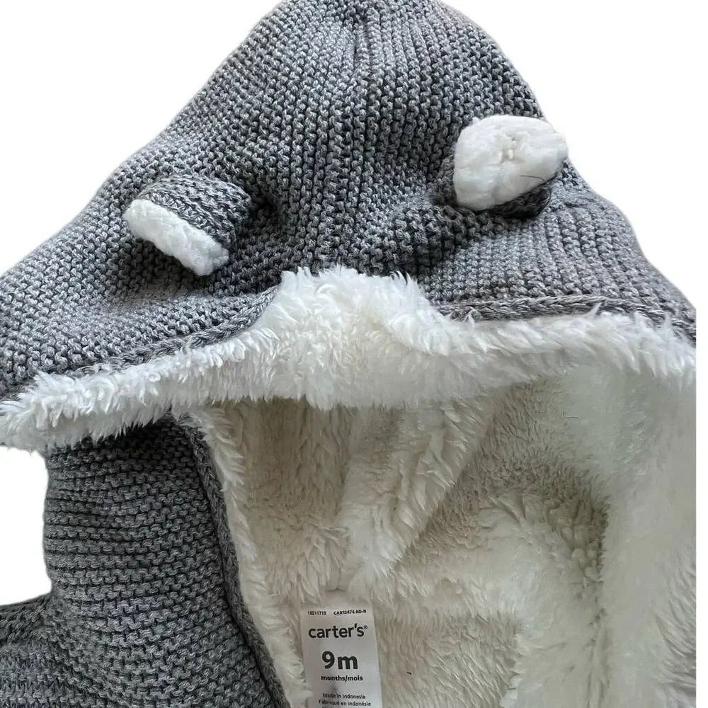 Carter's Baby 9m‎ Bear Grey Knit Lined Sweater Jacket